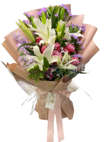 **KBQ0170** Lily, Rose Long Bouquet-3pcs<br>百合玫瑰長形花束