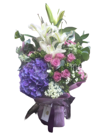 **KBQ134** Lily, Hydrangea, Rose Long Bouquet-3pcs<br>百合繡球,玫瑰長形花束