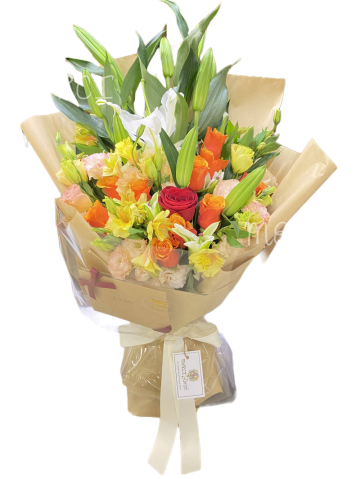 **KBQ607** Lily, Rose Long Bouquet-3pcs<br>百合玫瑰長形花束