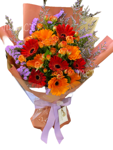 **BQ29** Gerbera Long Bouquet - Red and Orange<br>太陽花 長形花束 - 紅色及橙色
