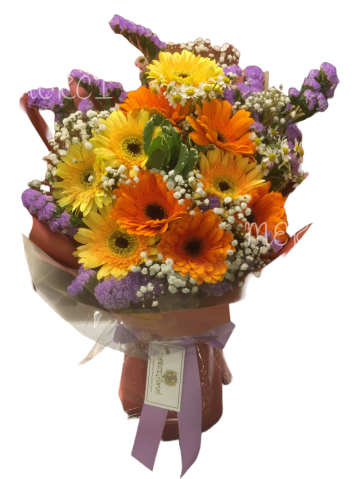 **KBQ196** Gerbera Long Bouquet - Champane and Orange<br>太陽花 長形花束 - 香檳色及橙色