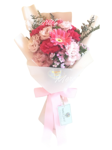 **KSBQ55** Gerbera and Carnation Long Bouquet - Pink - 6 pcs <br>太陽花 及 康乃馨 長形花束 - 粉色 - 6 枝