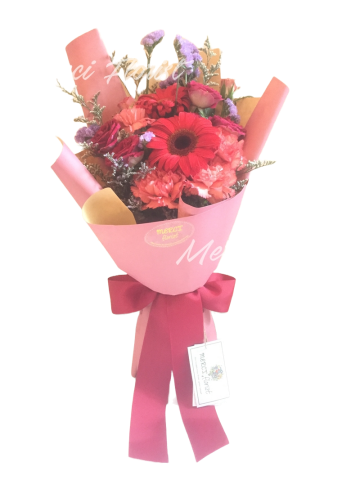 **KSBQ56** Gerbera and Carnation Long Bouquet - Red - 6 pcs<br>太陽花 及 康乃馨 長形花束 - 紅色 - 6枝