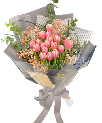 **KBQ0161** Pink Tulip Long Bouquet<br>粉紅色鬱金香長形花束