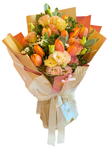 **KBQ0178** Orange Tulip and Eustoma Long Bouquet<br>橙色鬱金香及桔長形花束