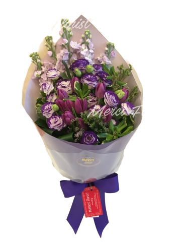 **KBQ16** Purple Tulip with Eustoma Long Bouquet<br>紫色鬱金香洋桔梗長形花束